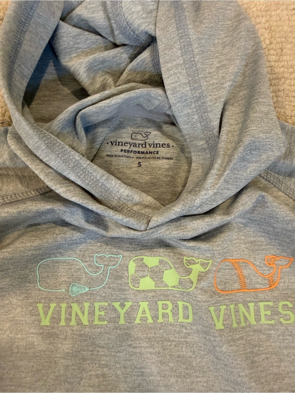 Vineyard Vines Matching Set Heather Gray Kids Hoodie with Mint, Lime & Coral